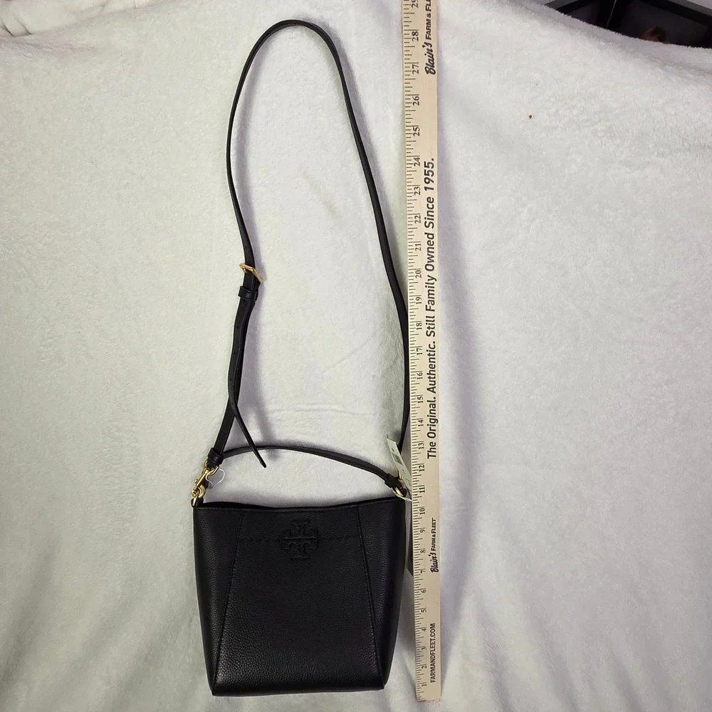 Tory Burch McGraw Small Bucket Bag Black Leather‎ Crossbody 74956 001 NWT
